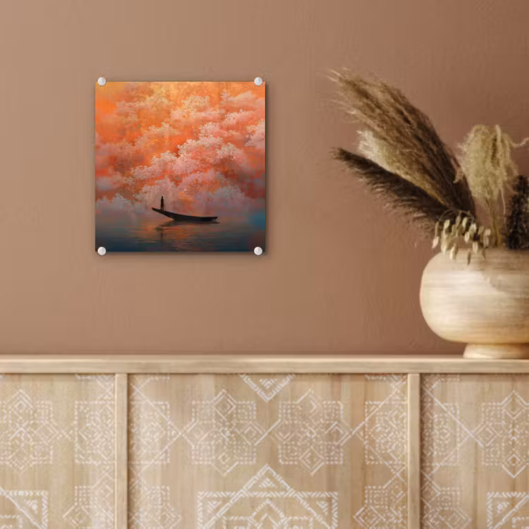 Glas schilderij - Zee - Boot - Wolken - Oranje — 6