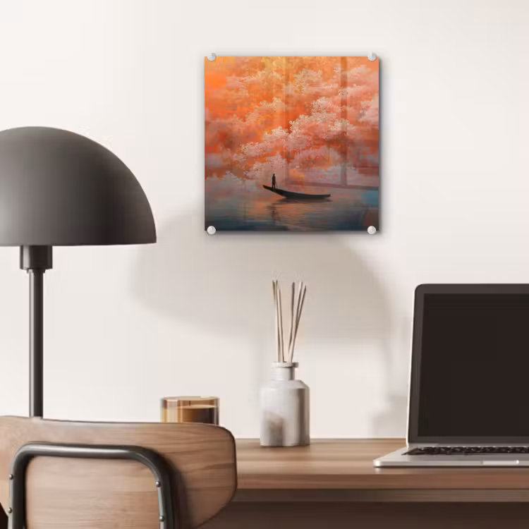 Glas schilderij - Zee - Boot - Wolken - Oranje — 7