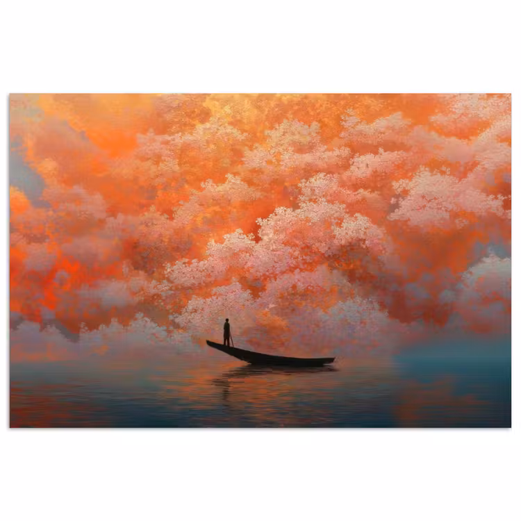 Poster - Zee - Boot - Wolken - Oranje — 1
