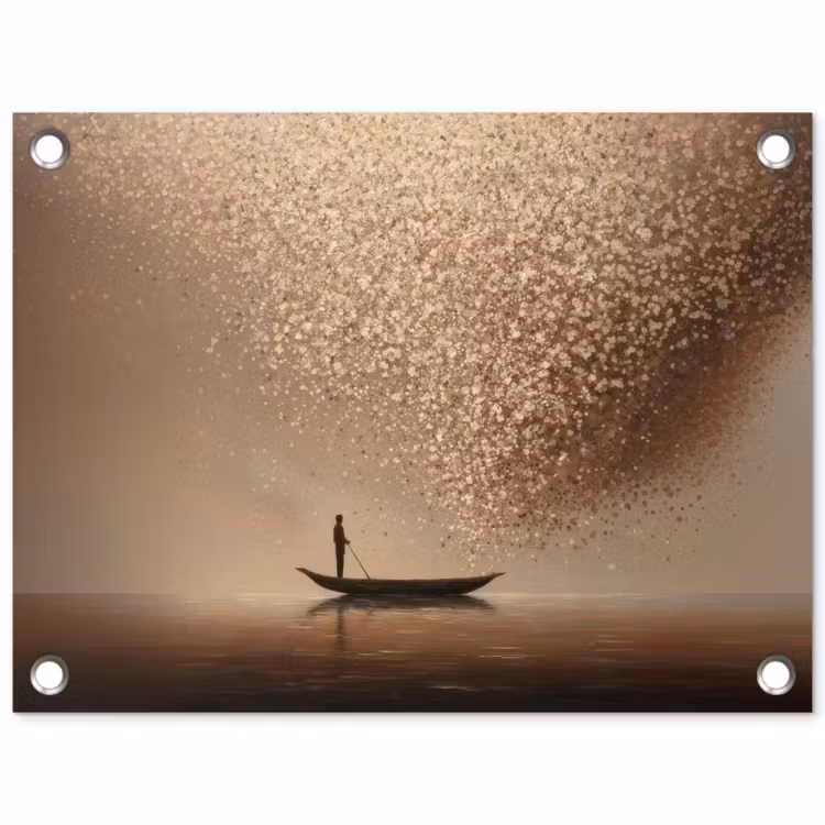 Tuinposter - Man in Boot Wolk Stippen — 1