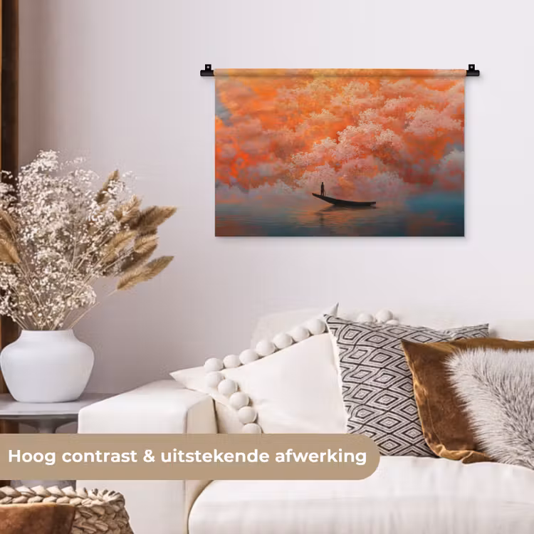 Wandkleed - Zee - Boot - Wolken - Oranje — 4