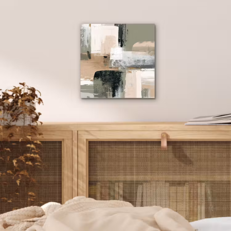 Aluminium schilderij - Abstracte Verfstreken Saliegroen Beige — 4