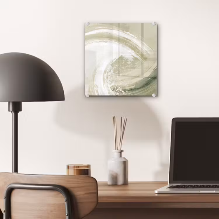 Glas schilderij - Abstracte Golvende Verfstreken Saliegroen — 7