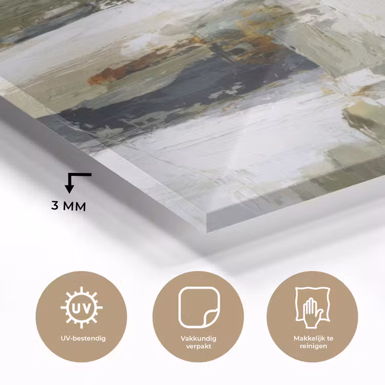 Glas schilderij - Abstracte Olieverf Saliegroen Wit — 3