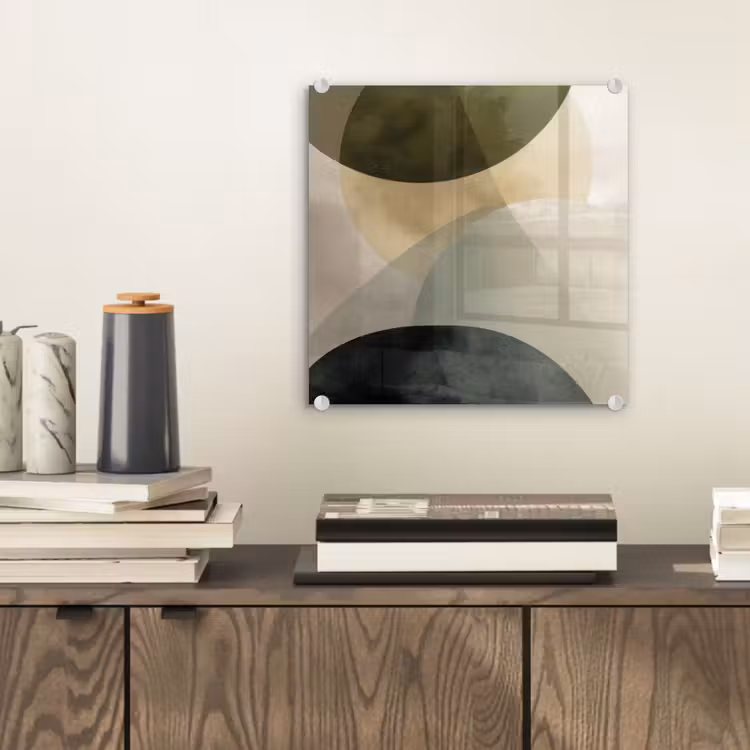 Glas schilderij - Abstracte Cirkels Olijfgroen Beige — 2