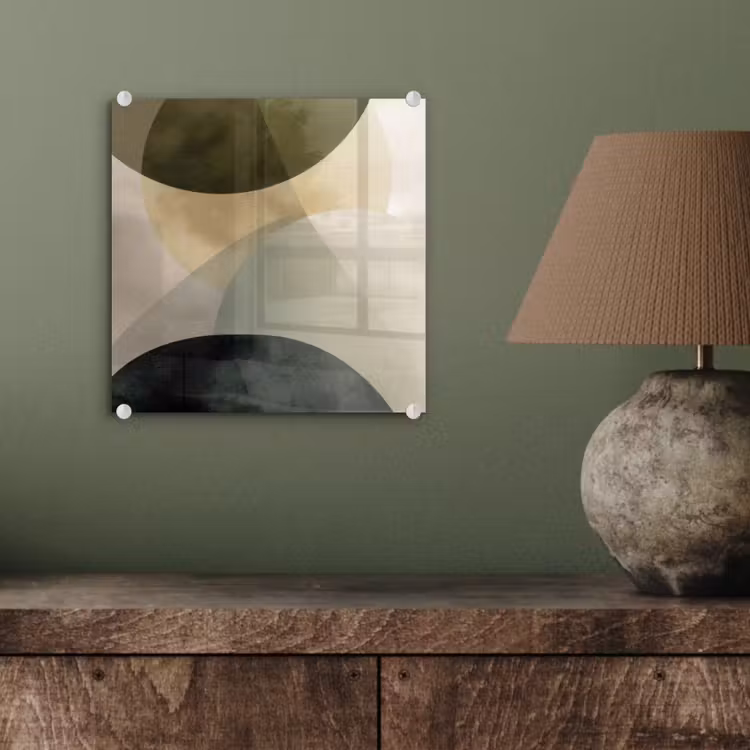 Glas schilderij - Abstracte Cirkels Olijfgroen Beige — 4