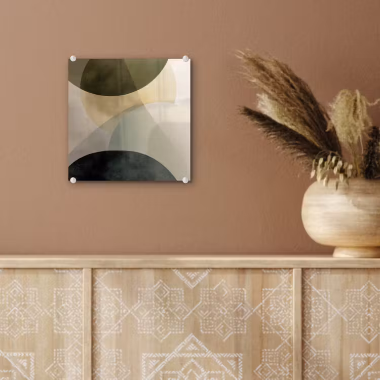 Glas schilderij - Abstracte Cirkels Olijfgroen Beige — 6
