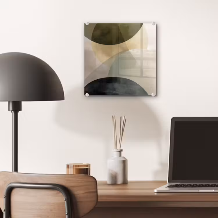 Glas schilderij - Abstracte Cirkels Olijfgroen Beige — 7