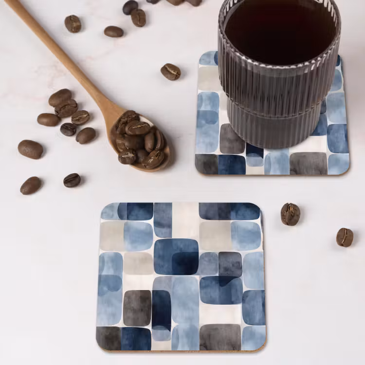 Onderzetter - Patroon - Blauw - Vierkanten — 4