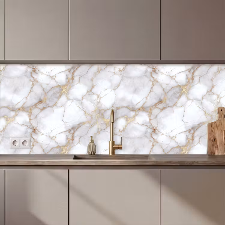 Keuken achterwand - Wit - Goud - Marmer - Grijs