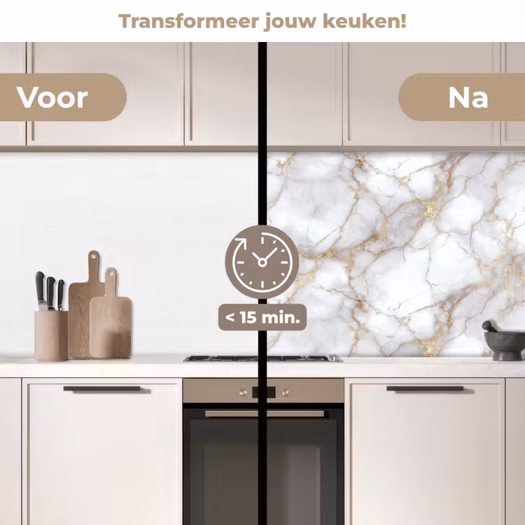 Keuken achterwand - Wit - Goud - Marmer - Grijs — 2