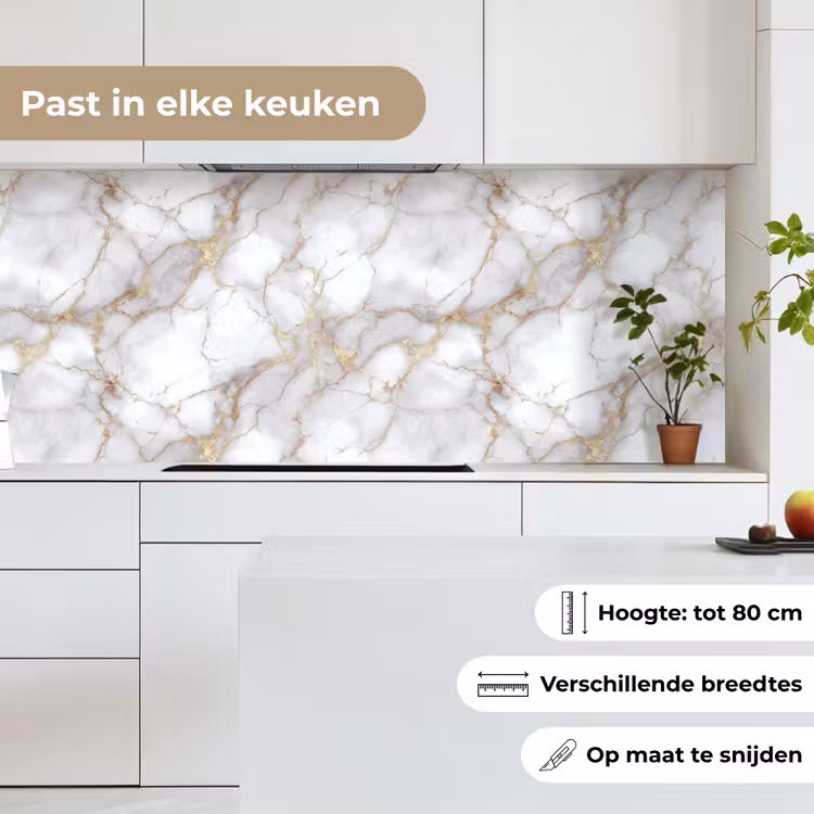Keuken achterwand - Wit - Goud - Marmer - Grijs — 4