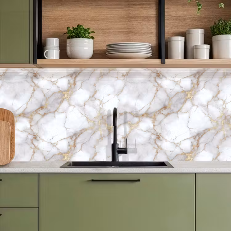 Keuken achterwand - Wit - Goud - Marmer - Grijs — 5