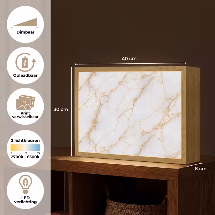 Lightbox - Wandlamp - Wit - Goud - Marmer - Aders — 10