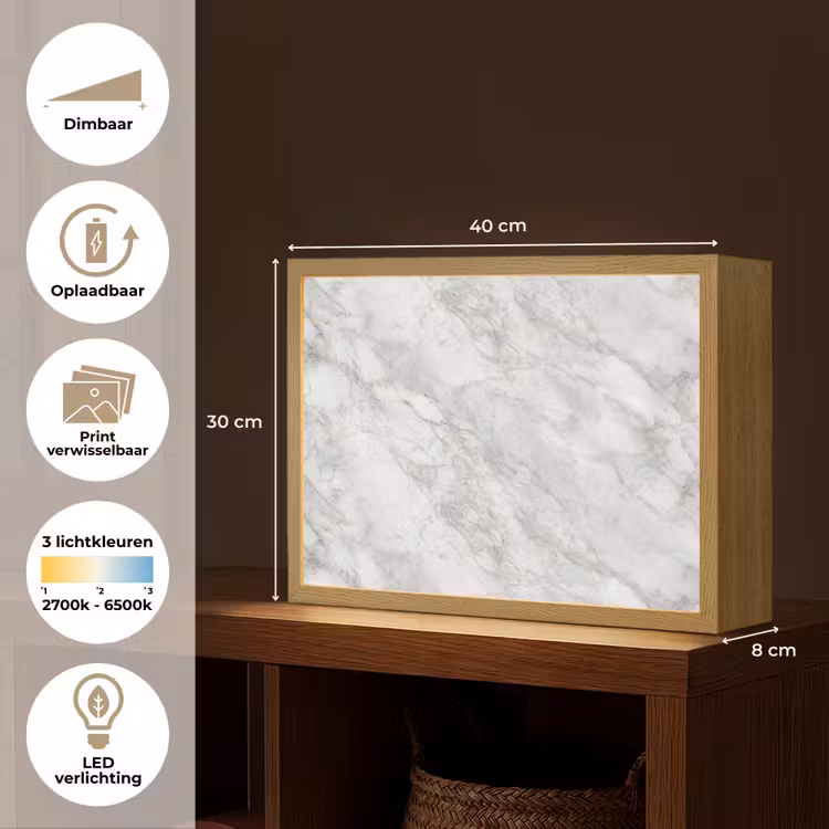 Lightbox - Wandlamp - Grijs - Wit - Marmer — 10