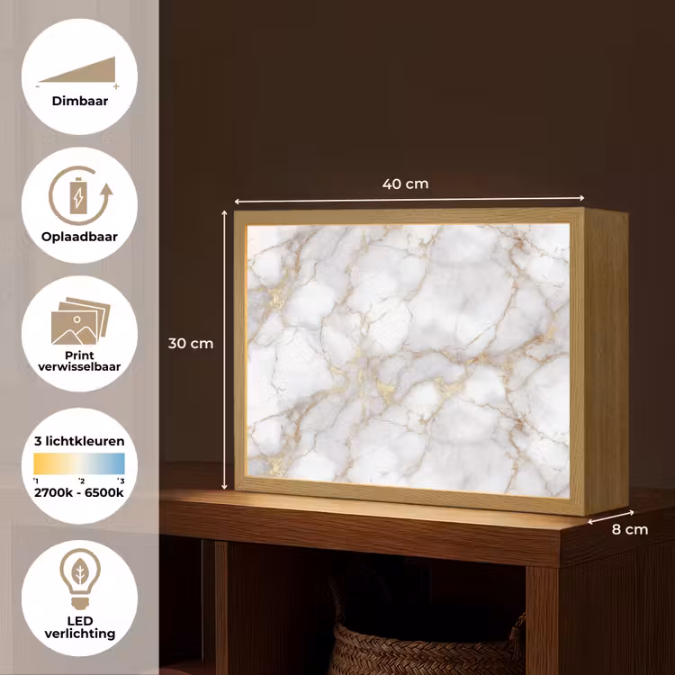 Lightbox - Wandlamp - Wit - Goud - Marmer - Grijs — 10
