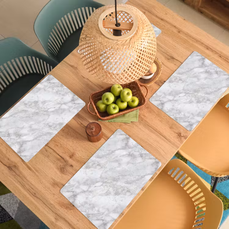 Placemat - 6 stuks - Grijs - Wit - Marmer — 6