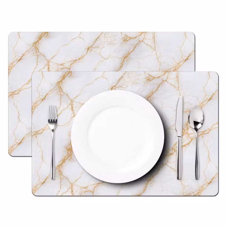 Placemat - 6 stuks - Wit - Goud - Marmer - Aders — 2