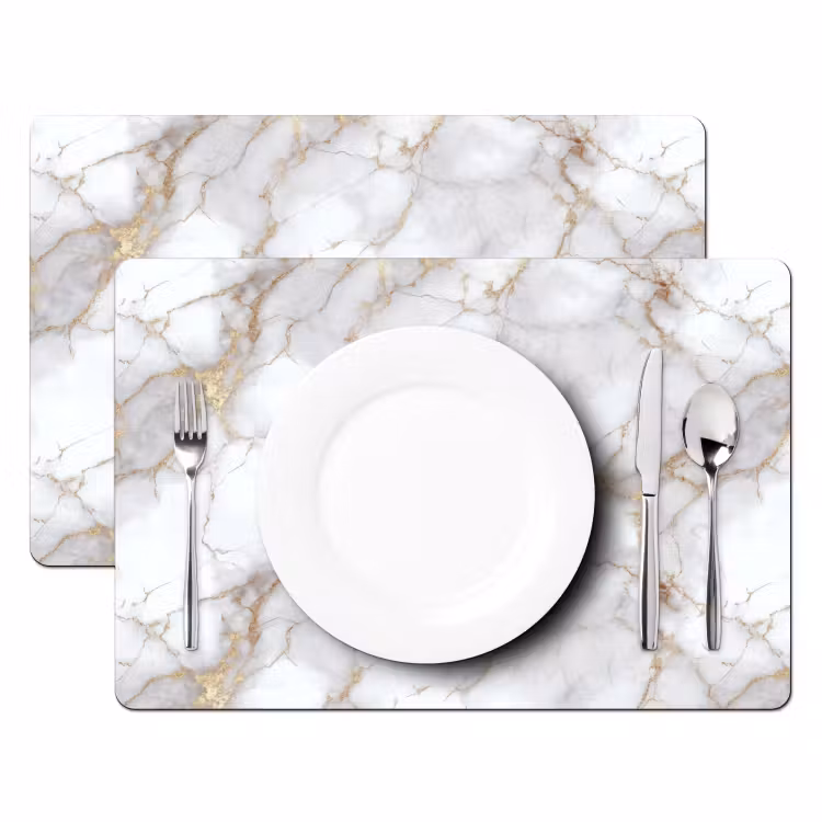Placemat - 6 stuks - Wit - Goud - Marmer - Grijs — 2