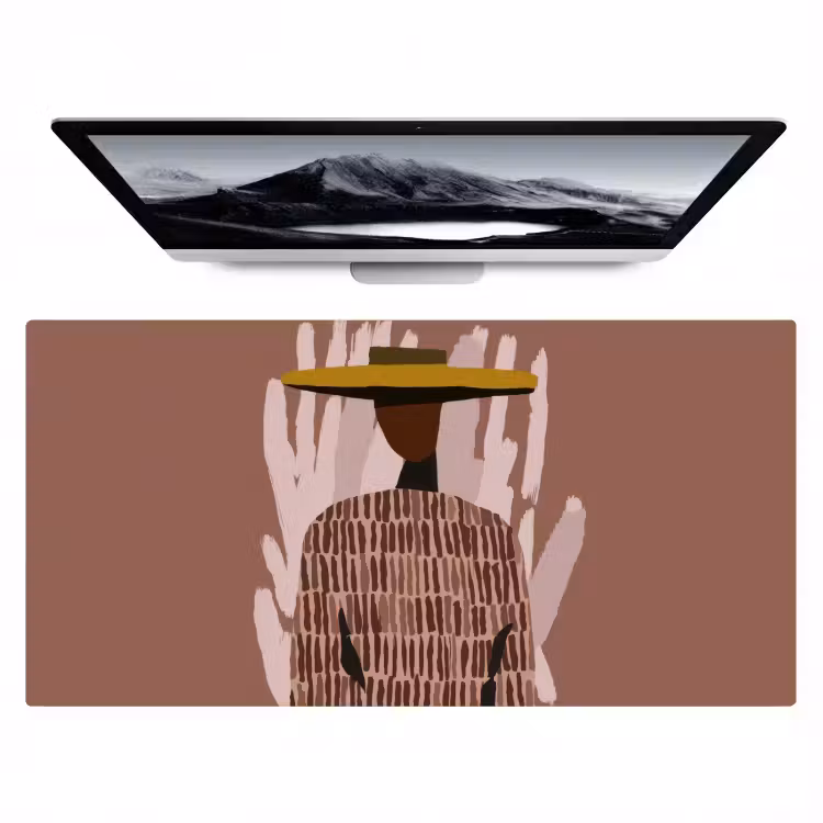 Bureau onderlegger - Abstracte Vrouw met Mosterdgele Hoed — 1