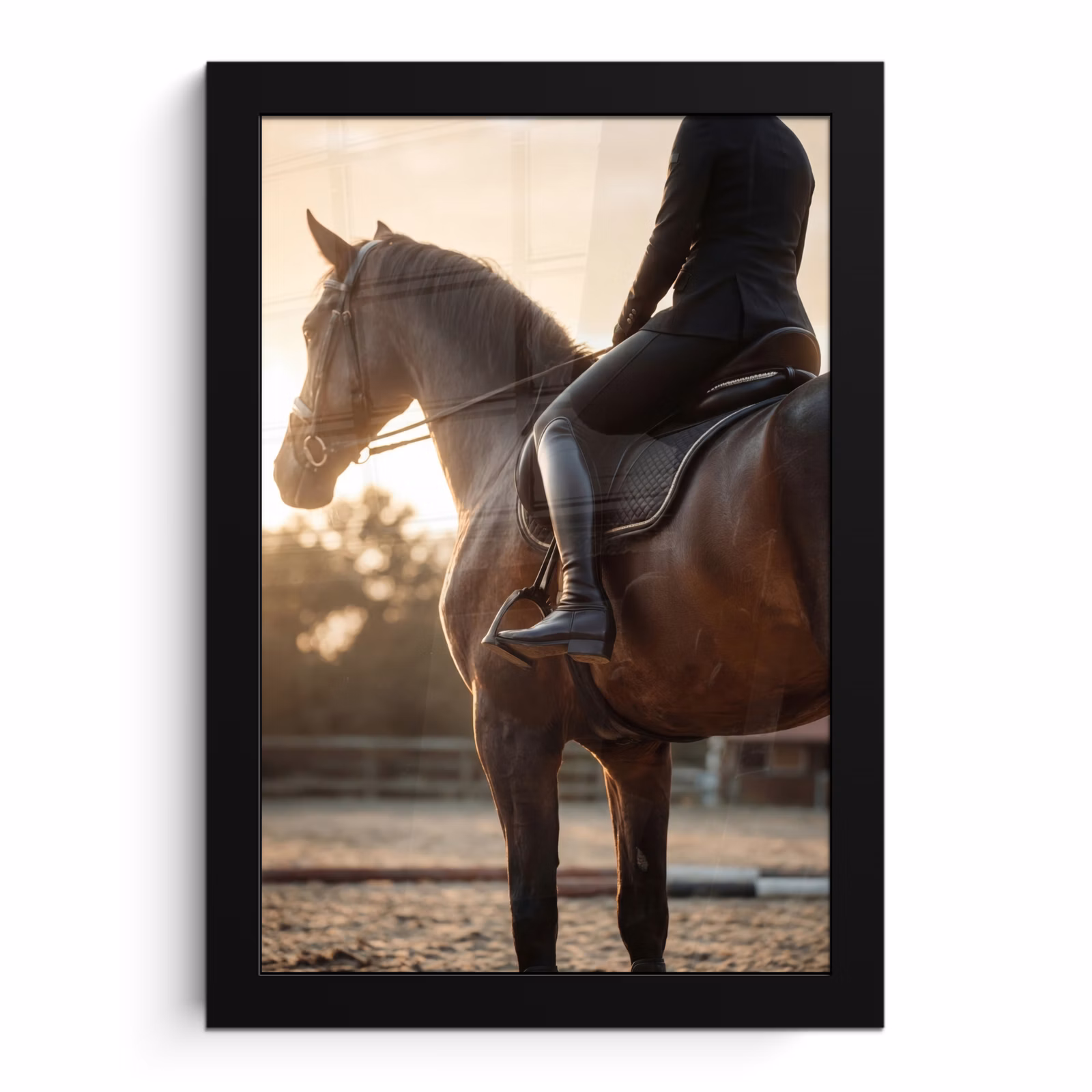 Poster met lijst - Paard met Ruiter Zonsondergang — 1