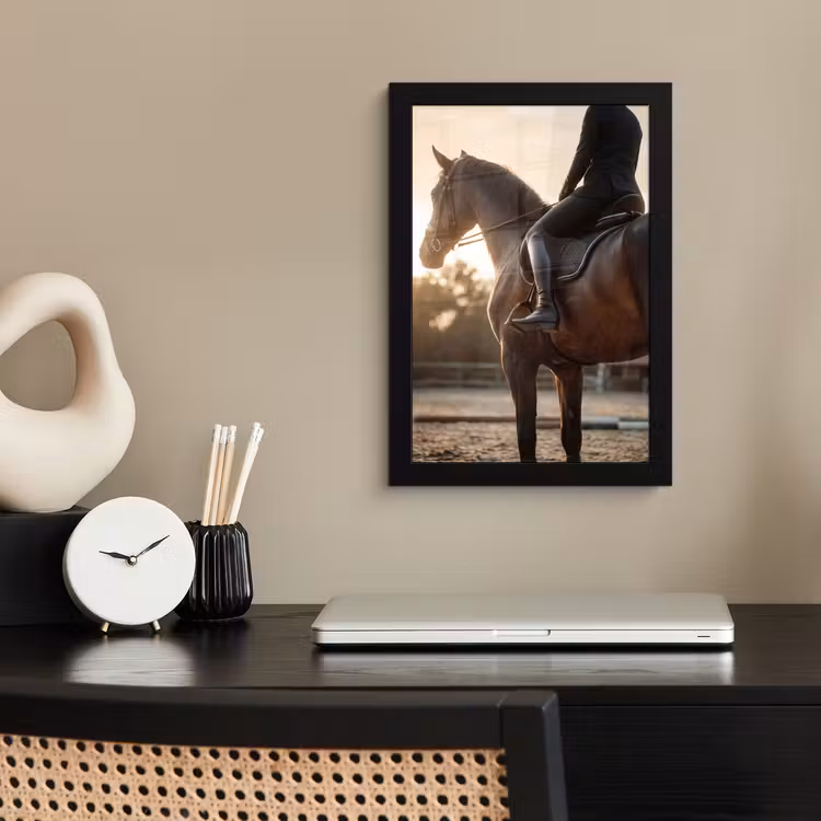 Poster met lijst - Paard met Ruiter Zonsondergang — 2