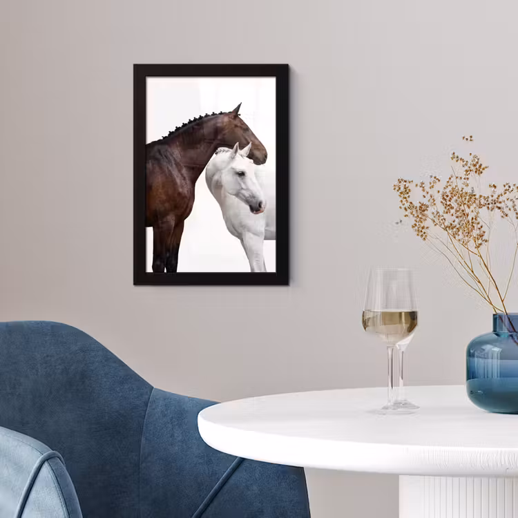 Poster met lijst - Twee Paarden Bruin Wit — 4