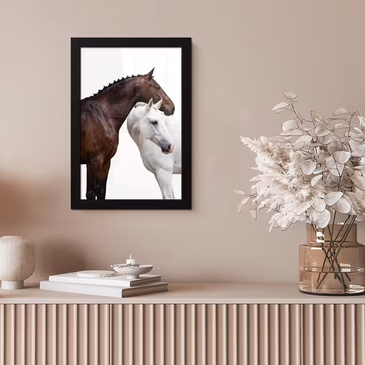 Poster met lijst - Twee Paarden Bruin Wit — 5