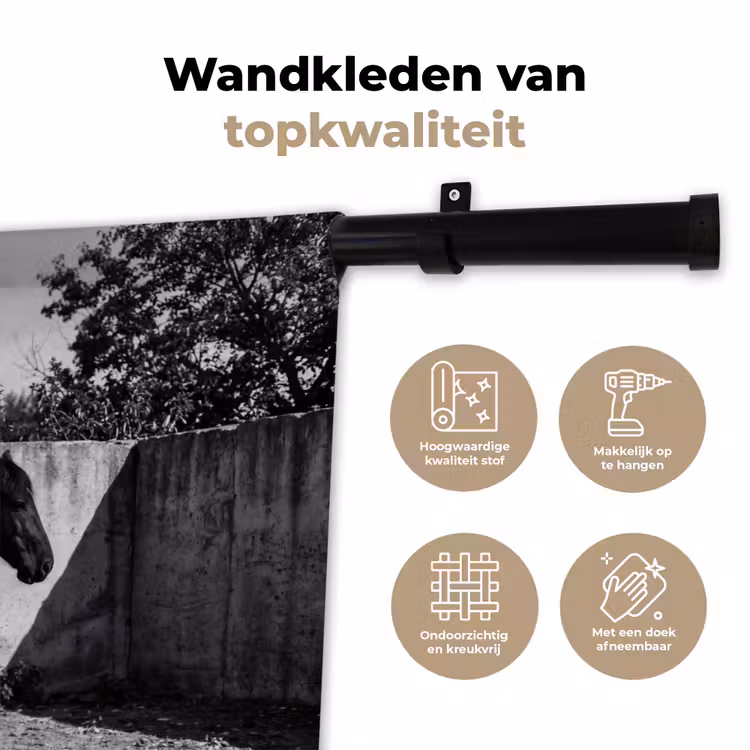 Wandkleed - Paard met Vrouw Zwart Wit — 3