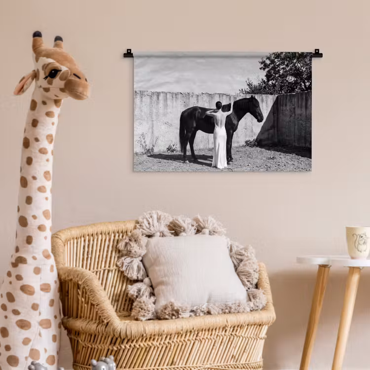 Wandkleed - Paard met Vrouw Zwart Wit — 5