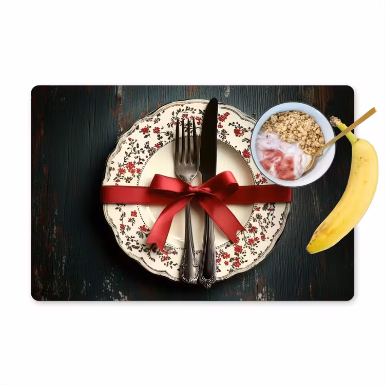 Placemat - 6 stuks - Rood - Strik - Bestek — 1