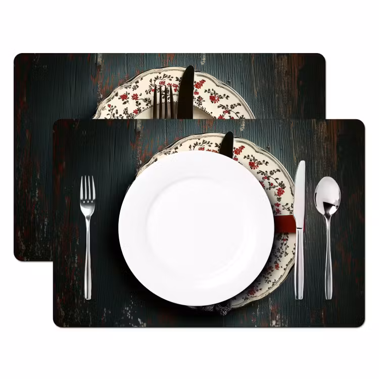 Placemat - 6 stuks - Rood - Strik - Bestek — 2