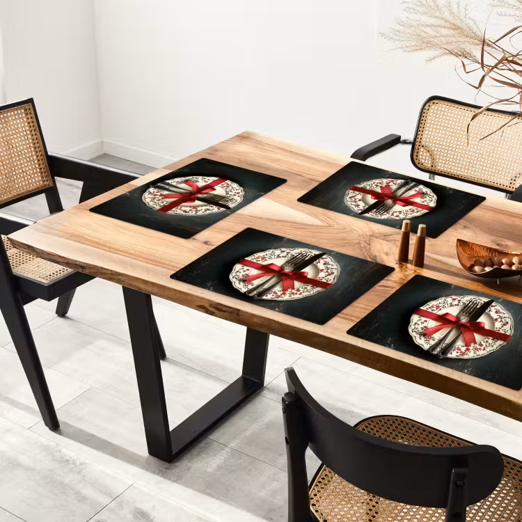 Placemat - 6 stuks - Rood - Strik - Bestek — 5