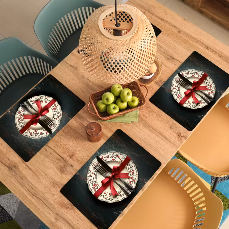 Placemat - 6 stuks - Rood - Strik - Bestek — 6