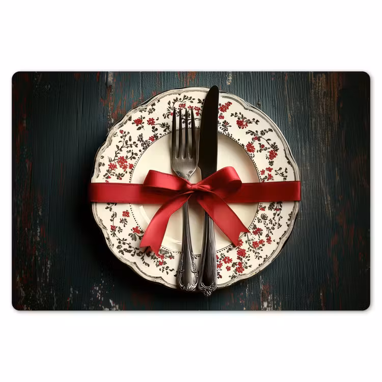 Placemat - 6 stuks - Rood - Strik - Bestek — 7
