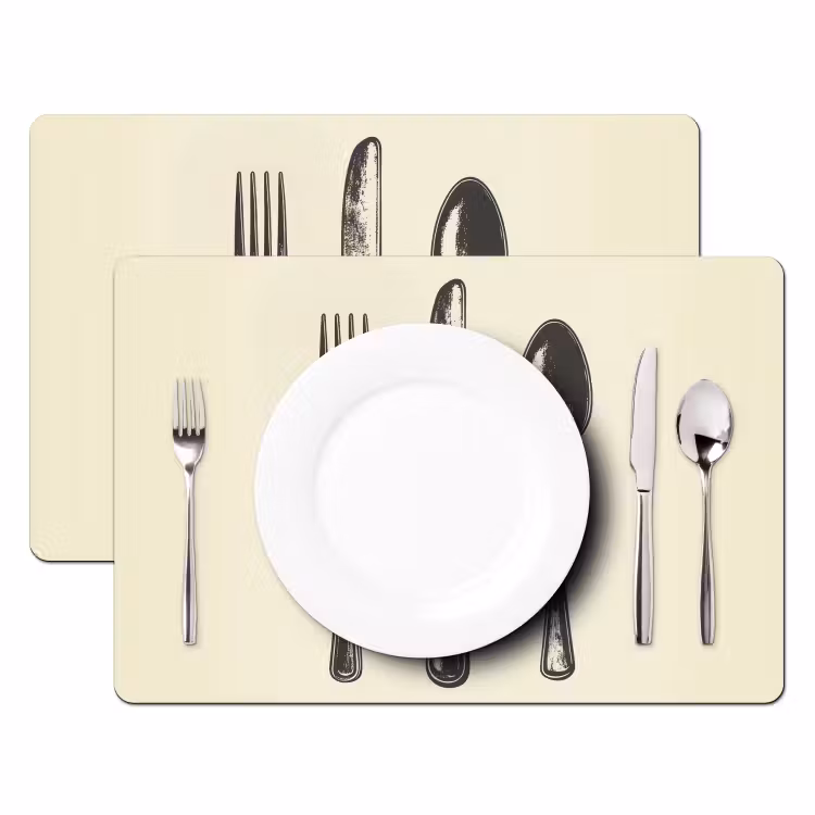 Placemat - 6 stuks - Zwart - Illustratie - Bestek — 2