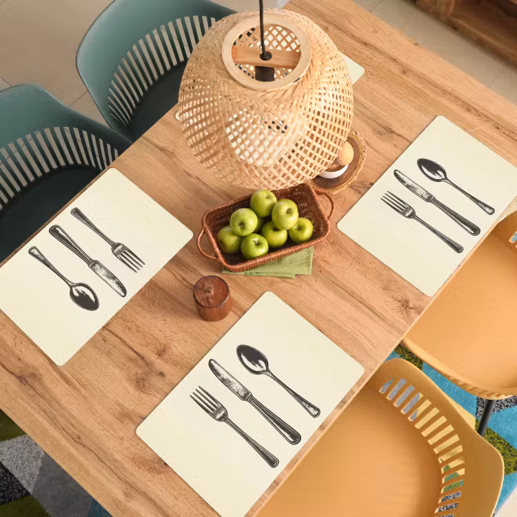 Placemat - 6 stuks - Zwart - Illustratie - Bestek — 6