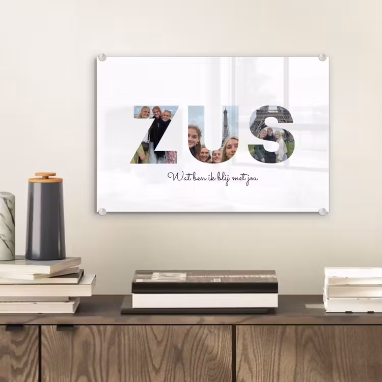 Gepersonaliseerd glas schilderij - Zus - Lettercollage — 2