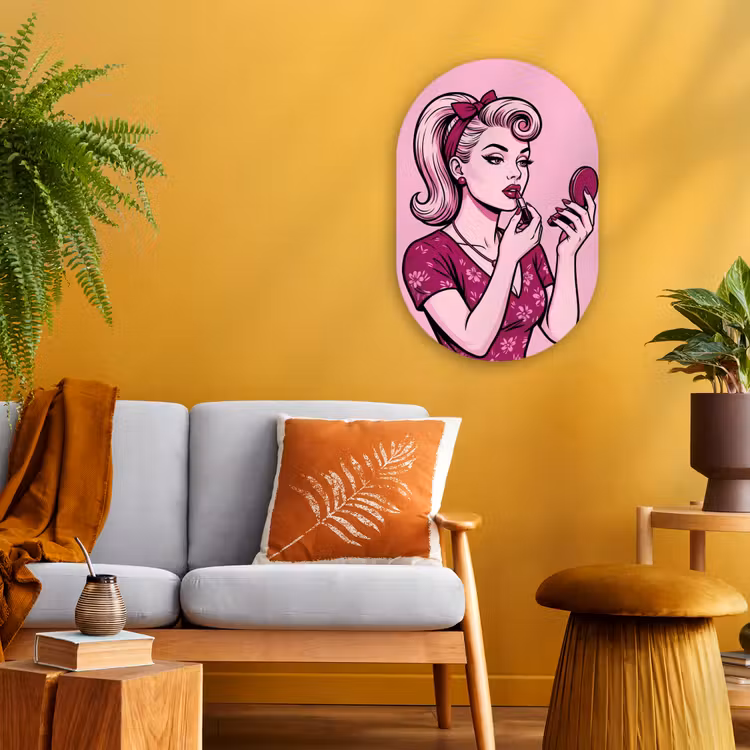 Muurovaal - Kunststof - Vintage - Vrouw - Roze — 1