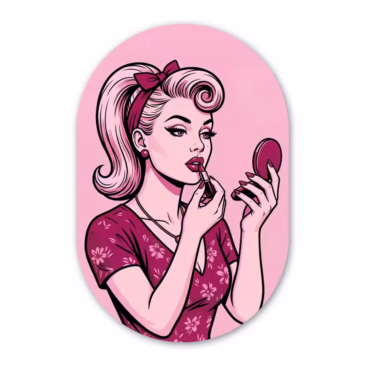 Muurovaal - Kunststof - Vintage - Vrouw - Roze — 3