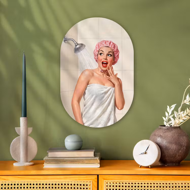 Muurovaal - Kunststof - Vrouw - Douche - Roze — 1