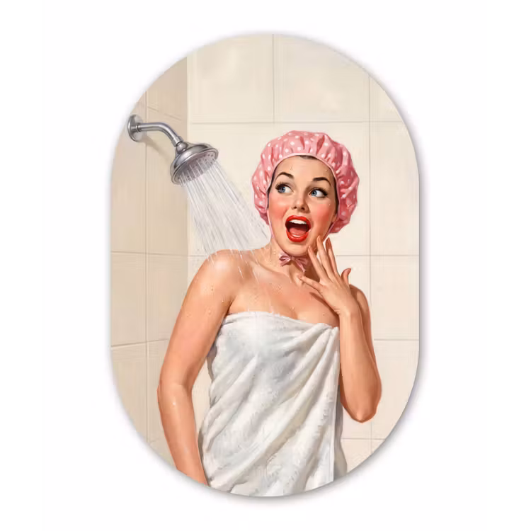 Muurovaal - Kunststof - Vrouw - Douche - Roze — 3