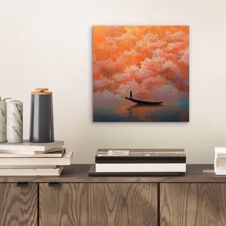 Aluminium schilderij - Zee - Boot - Wolken - Oranje — 2