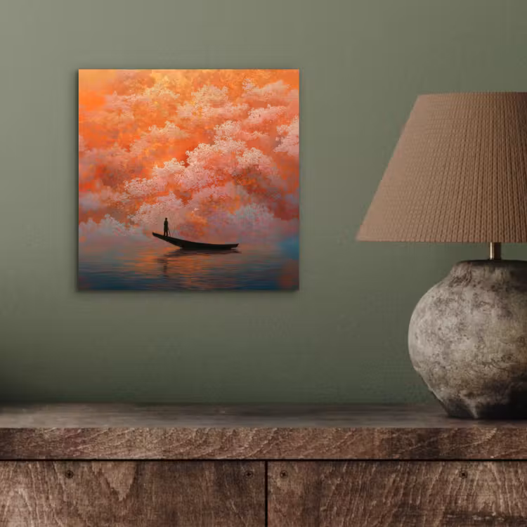 Aluminium schilderij - Zee - Boot - Wolken - Oranje — 3