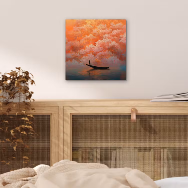 Aluminium schilderij - Zee - Boot - Wolken - Oranje — 4