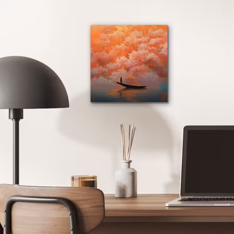 Aluminium schilderij - Zee - Boot - Wolken - Oranje — 6