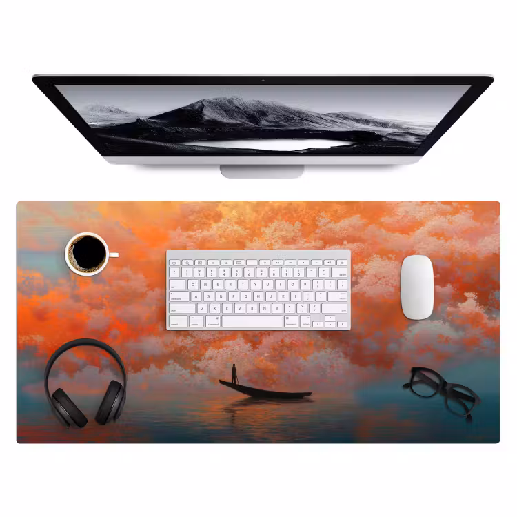 Bureau onderlegger - Zee - Boot - Wolken - Oranje — 4