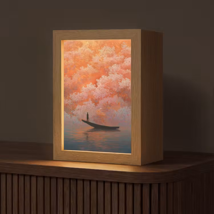 Tafellamp - Zee - Boot - Wolken - Oranje — 1