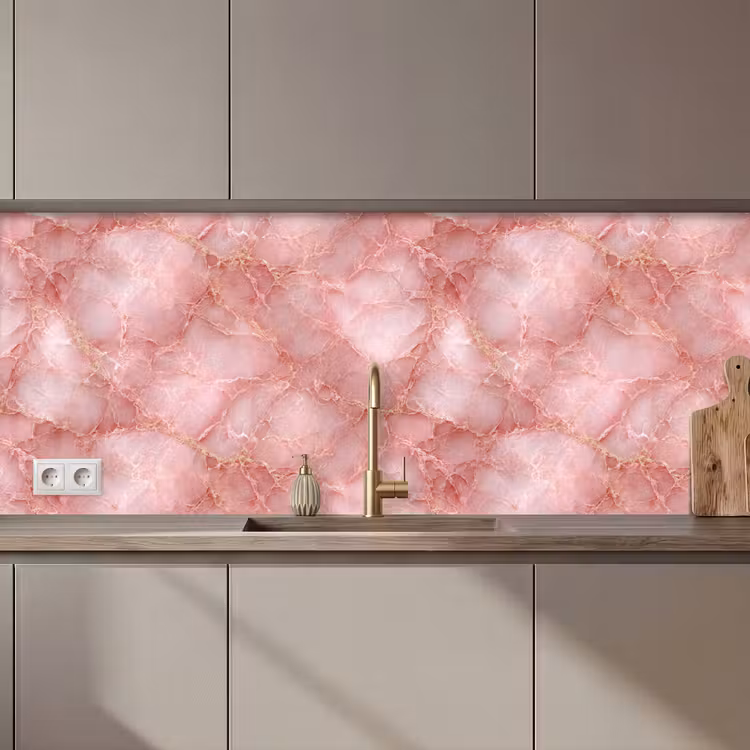 Keuken achterwand - Roze - Kwarts - Goud - Marmer