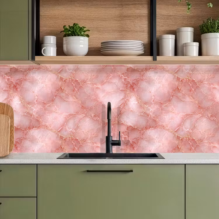 Keuken achterwand - Roze - Kwarts - Goud - Marmer — 5